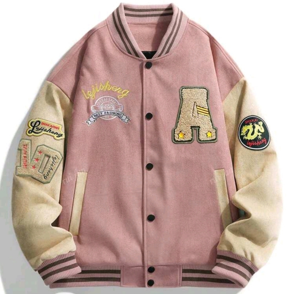 Unisex Baseball Uniform Jacket, Loose Fit Embroidered Casual Bomber Coat